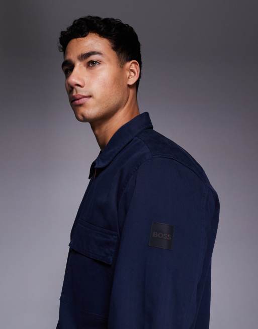 BOSS Orange lorum zip through overshirt in navy, 4 of 5