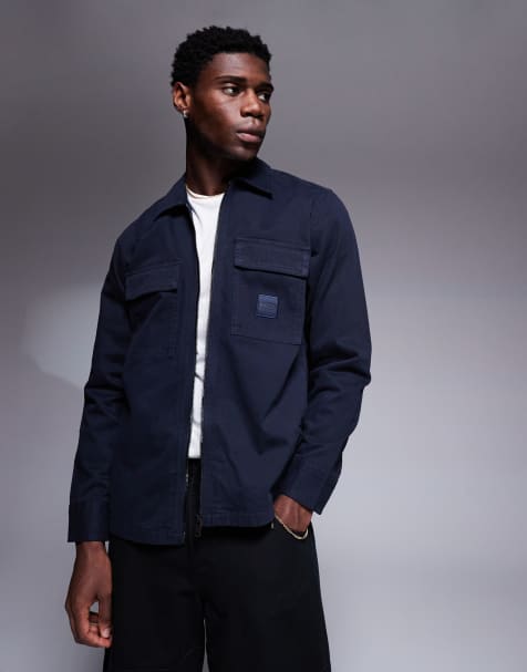 BOSS Orange – Lovel – Oversize-Hemdjacke in Marineblau mit Reißverschluss und Logo-Schild auf der Vorderseite - view 1