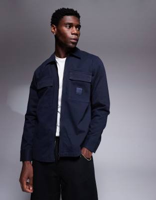 BOSS Orange BOSS Orange Lovel-zip front badge logo overshirt oversized fit in navy