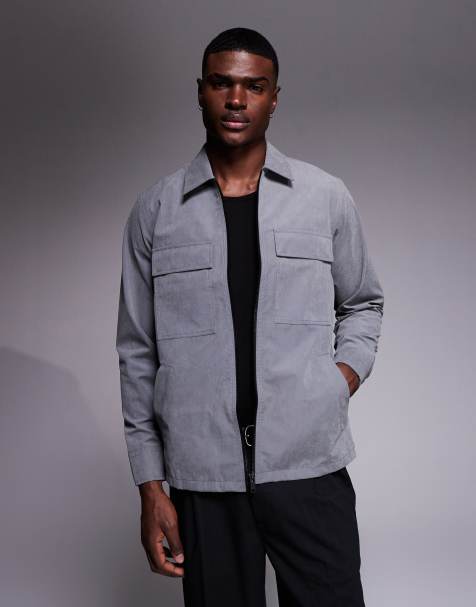 Boss Orange lozzy zip thru utility overshirt in grey - view 1