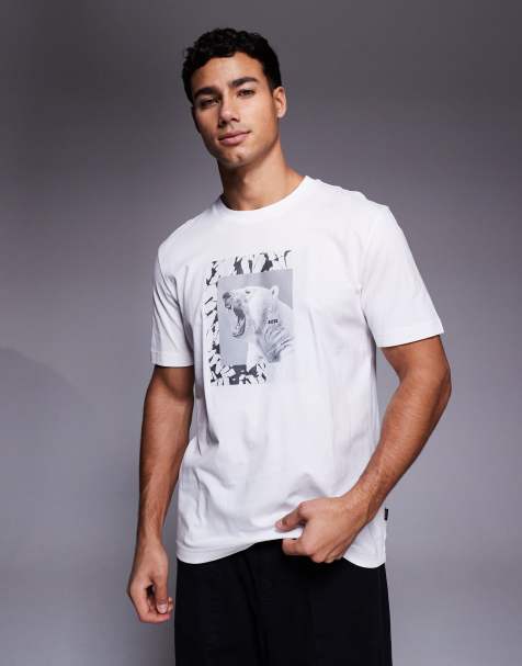 BOSS Orange lupo polar bear chest print regular fit t-shirt in white - view 1