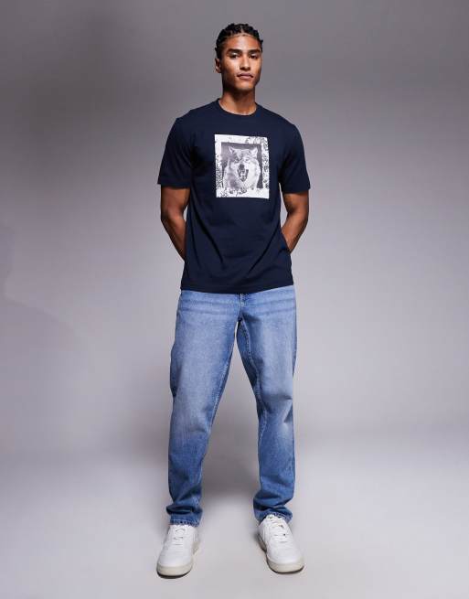 BOSS Orange lupo wolf chest print regular fit t-shirt in navy, 2 of 5