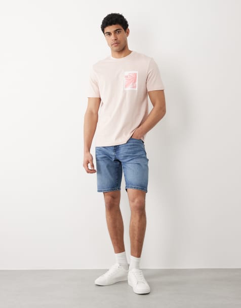 BOSS Orange - Mellemblå forvaskede denimshorts - view 1