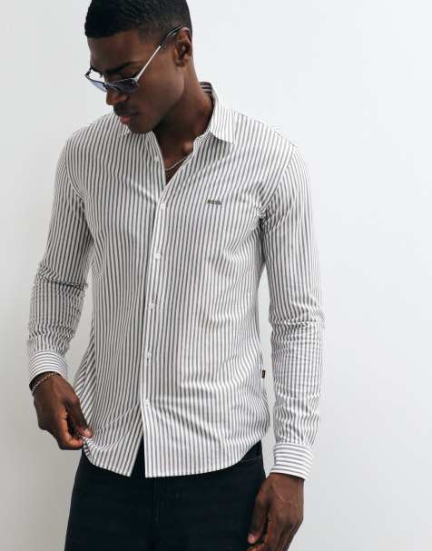 BOSS Orange - My soft - Camicia slim verde a righe - view 1