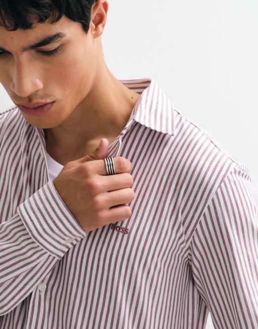 Boss Orange my soft stripe koszula slim fit w czerwieni, 3 z 5