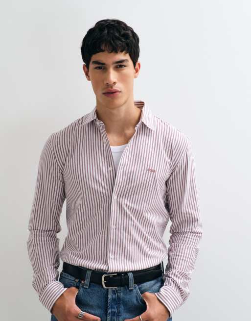 Boss Orange my soft stripe koszula slim fit w czerwieni, 5 z 5