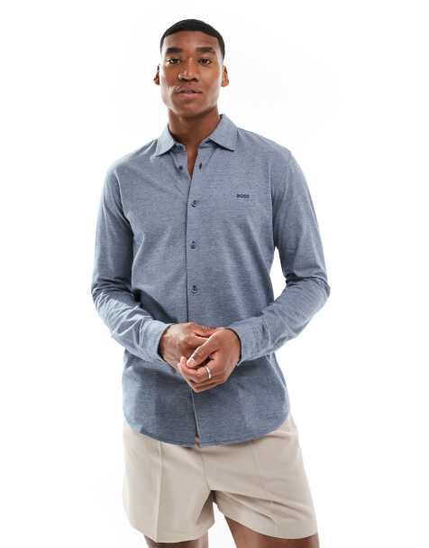 BOSS Orange - Mysoft - Marineblå jerseyskjorte i Slim Fit - view 1