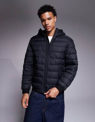 Hugo Boss Odenis Hooded Padded Jacket In Black
