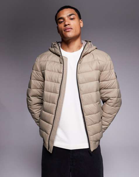 BOSS Orange – Odenis – Wattierte Jacke in Mittelbeige mit Kapuze - view 1