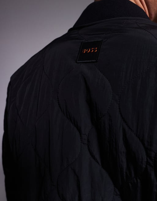 BOSS Orange Omore padded bomber jacket relaxed fit in black