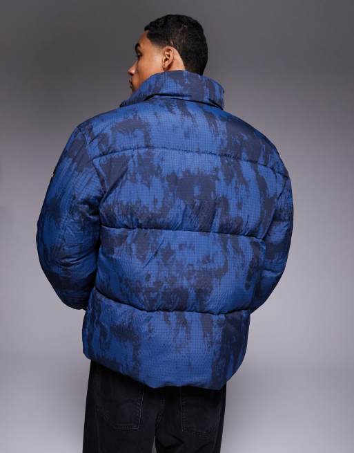 Boss Orange oshin high neck padded camo print jacket in navy, 3 of 5