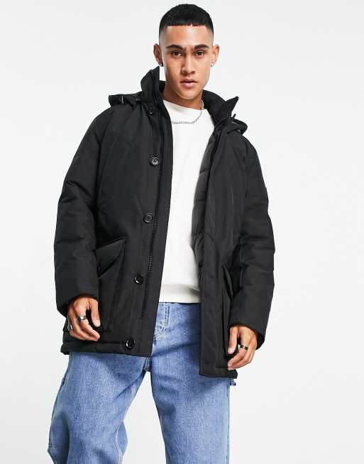 BOSS Orange Osiass padded parka jacket in black | ASOS