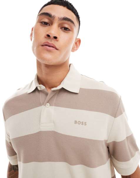 BOSS Orange pale stripe polo shirt in light beige - view 1