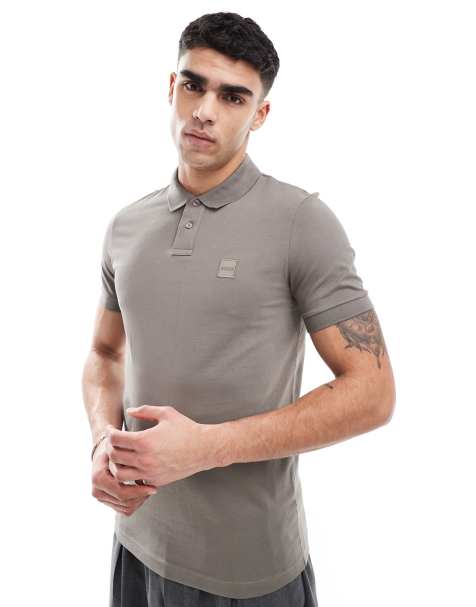 BOSS Orange Passenger icon logo slim fit pique polo in brown