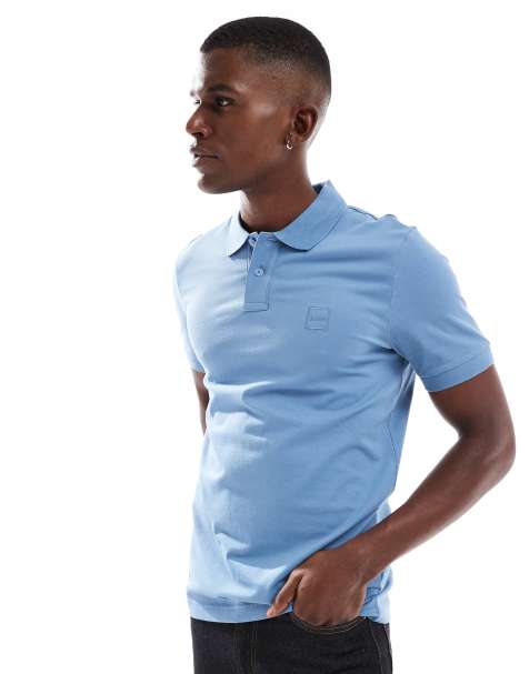 BOSS Orange Passenger icon logo slim fit pique polo in light blue - view 1