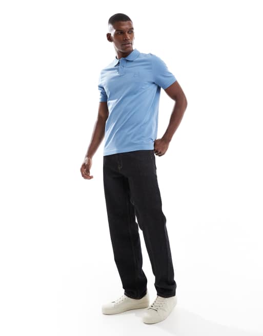 BOSS Orange Passenger icon logo slim fit pique polo in light blue