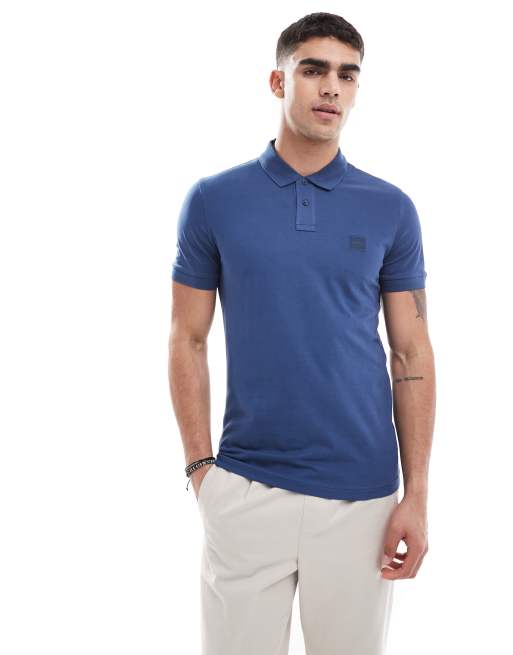 BOSS Orange – Passenger – Pikee-Poloshirt in Mittelblau mit schmalem Schnitt und Markenzeichen, 2 von 4