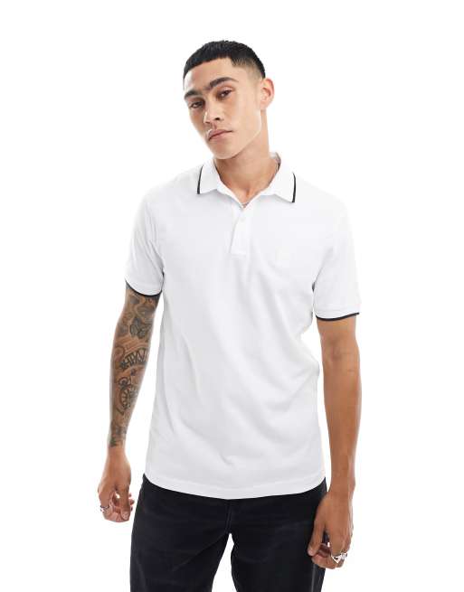 BOSS Orange - Passenger - Polo bianca con logo e righe a contrasto sui bordi