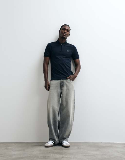 BOSS Orange passenger slim fit pique polo shirt in dark blue, 3 of 5