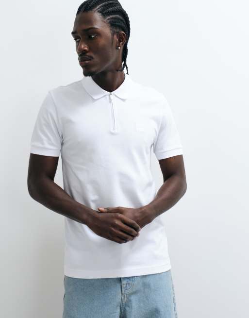 BOSS Orange Passenger slim fit pique polo shirt in white, 2 of 5