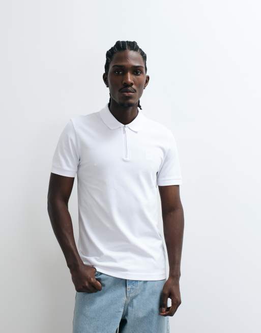 BOSS Orange Passenger slim fit pique polo shirt in white, 5 of 5