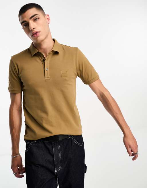 BOSS Orange Passenger slim fit polo in beige | ASOS