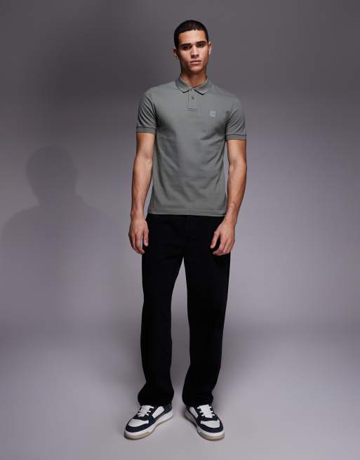 BOSS Orange passenger tonal logo pique polo shirt in grey , 2 of 5