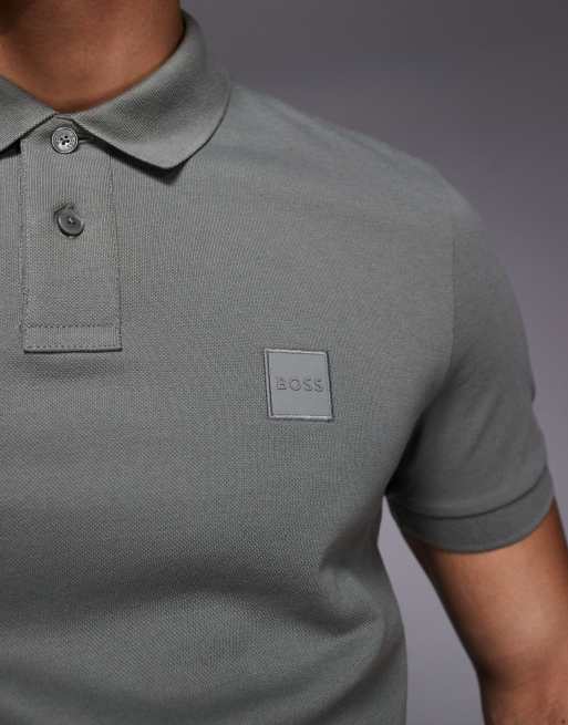 BOSS Orange passenger tonal logo pique polo shirt in grey , 5 of 5