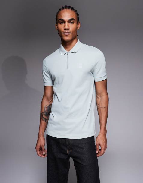 BOSS Orange passenger tonal logo pique polo shirt in light grey - view 1