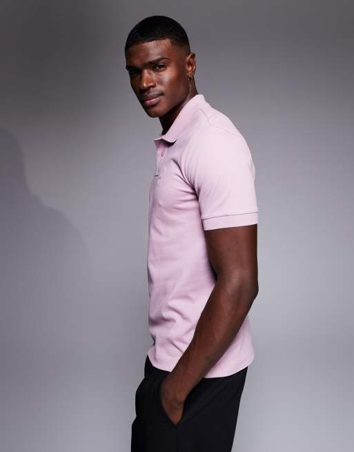 BOSS Orange passenger tonal logo pique polo shirt in light purple, 4 of 5