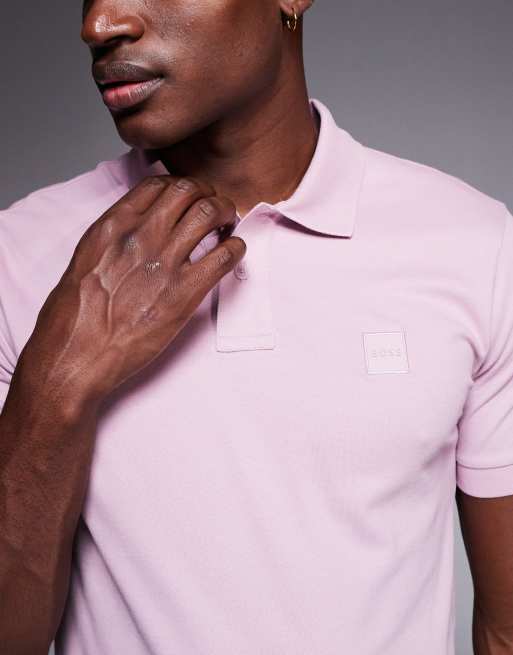 BOSS Orange passenger tonal logo pique polo shirt in light purple, 5 of 5