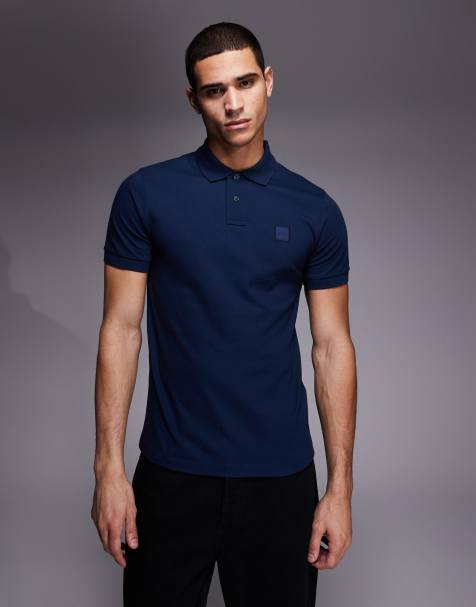 BOSS Orange passenger tonal logo pique polo shirt in navy