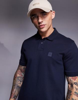 Passenger tonal logo pique polo slim fit in navy