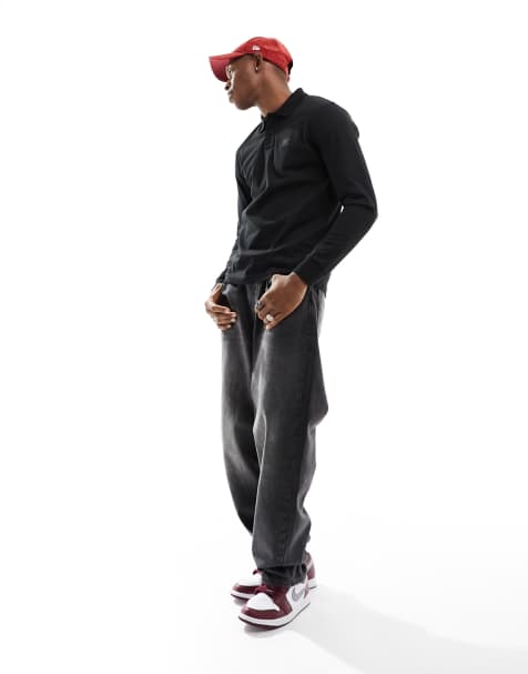 BOSS Orange Passerby long sleeve polo in black - view 1