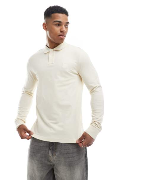 Boss Orange Passerby long sleeve polo in cream - view 1