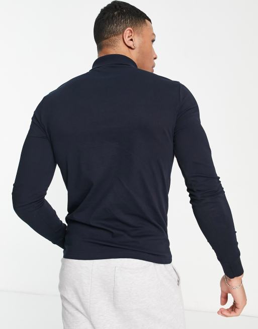 BOSS Orange Passerby long sleeve polo in navy, 4 of 4