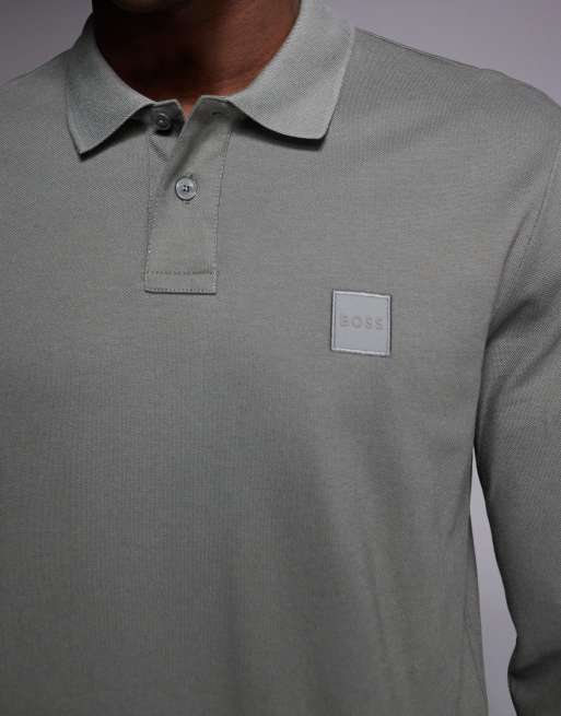 BOSS Orange - Passerby - Mellemgrå langærmet polo med tone-i-tone-logo i piqué, 5 af 5
