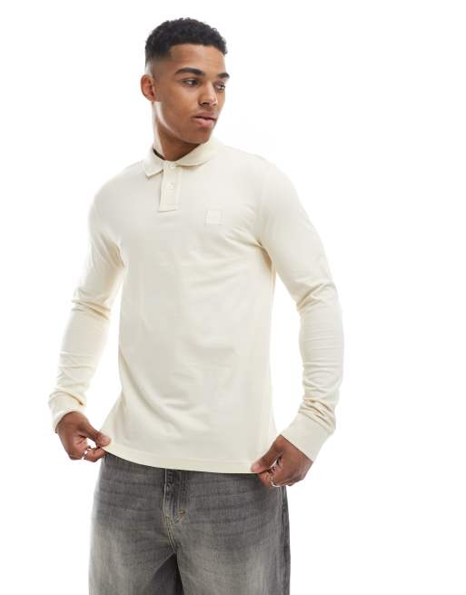 BOSS Orange - Passerby - Polo a maniche lunghe color crema