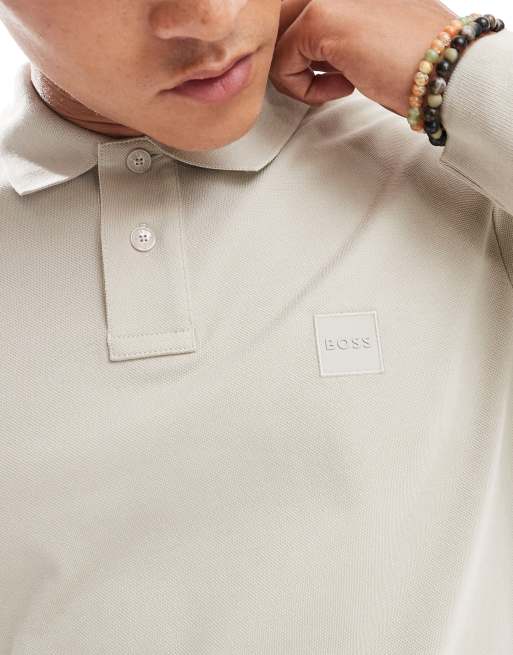 BOSS Orange - Passerby - Poloshirt met lange mouwen in beige, 3 van 4