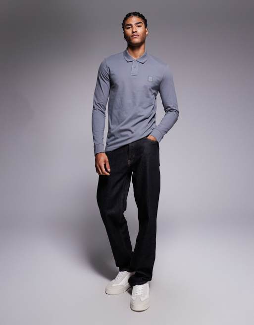 BOSS Orange - Passerby - Poloshirt met lange mouwen in donkergrijs, 2 van 5
