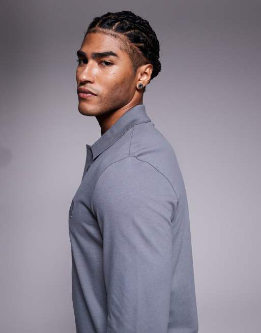 BOSS Orange - Passerby - Poloshirt met lange mouwen in donkergrijs, 4 van 5