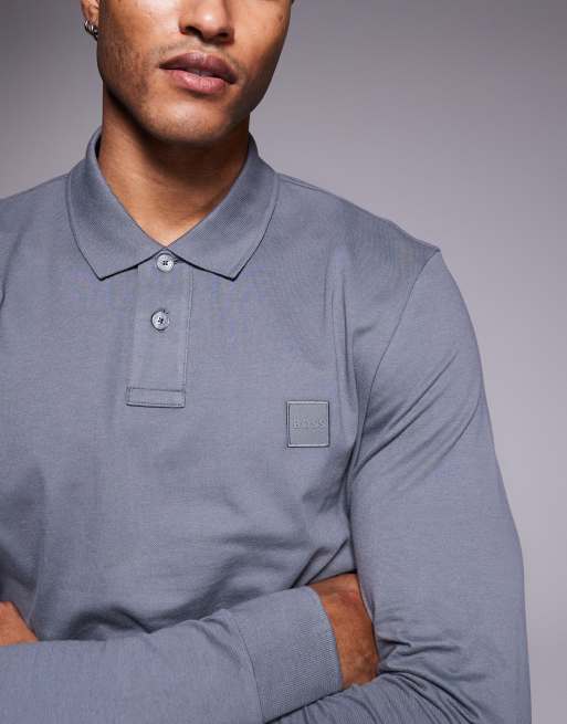 BOSS Orange - Passerby - Poloshirt met lange mouwen in donkergrijs, 5 van 5