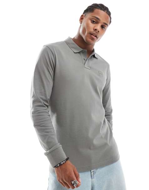 BOSS Orange - Passerby - Poloshirt met lange mouwen in grijs - view 1