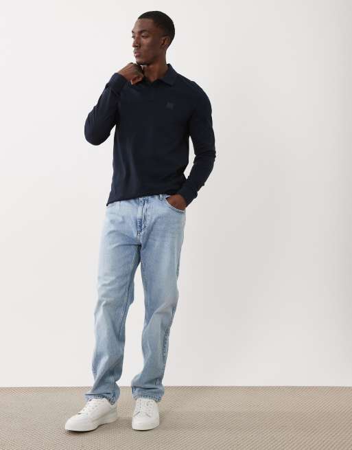 BOSS Orange - Passerby - Poloshirt met lange mouwen in marineblauw, 2 van 5