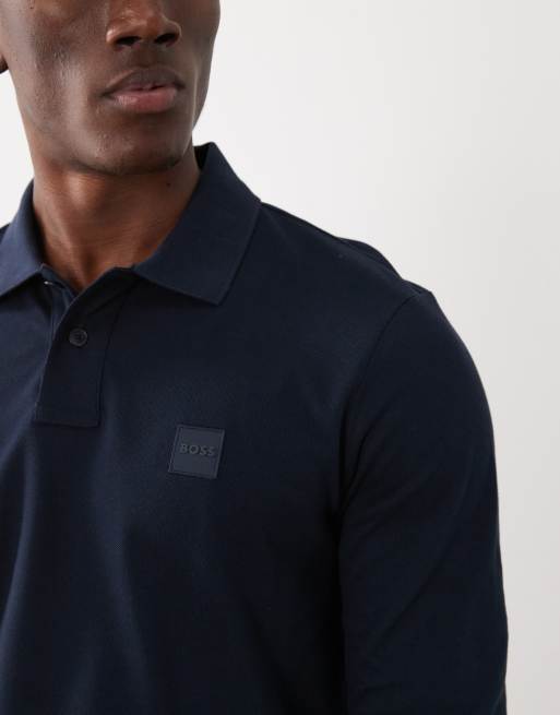 BOSS Orange - Passerby - Poloshirt met lange mouwen in marineblauw, 3 van 5