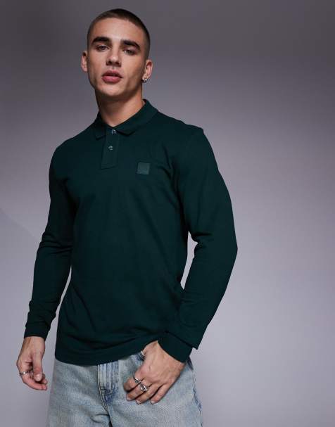 BOSS - Orange - Passerby - Slim-fit piqué polo met lange mouwen en logo in dezelfde tint donkergroen - view 1