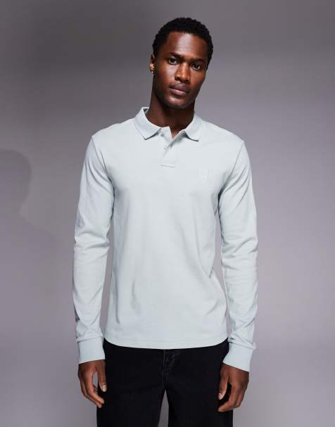 BOSS Orange passerby tonal logo long sleeve pique polo in light gray - view 1