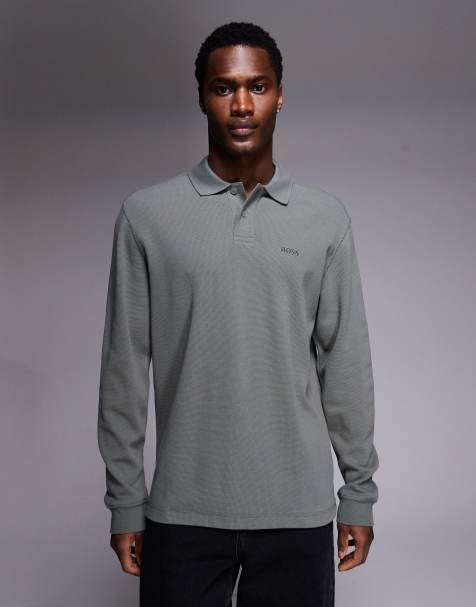 BOSS Orange passerby tonal logo sleeve pique polo slim fit mid grey - view 1