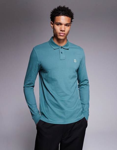 BOSS Orange Passerby long sleeve polo shirt in open green