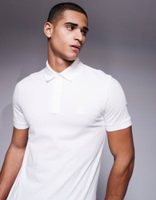 Passertip logo tipped pique polo slim fit in off white